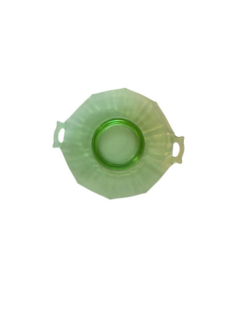 Green Vintage Depression Glass Octagonal Serving Platter With Handles